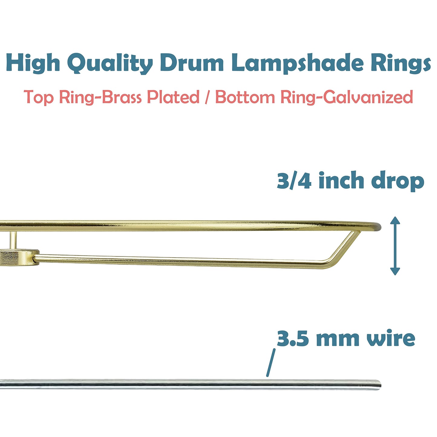 Aspen Creative 20102-11, Metal DIY Drum Lamp Shade Strong Ring, US Style Spider that Connects to Lamp Harp, Top Ring-Brass Plated/Bottom Ring-Galvanized, 10" Diameter Ring