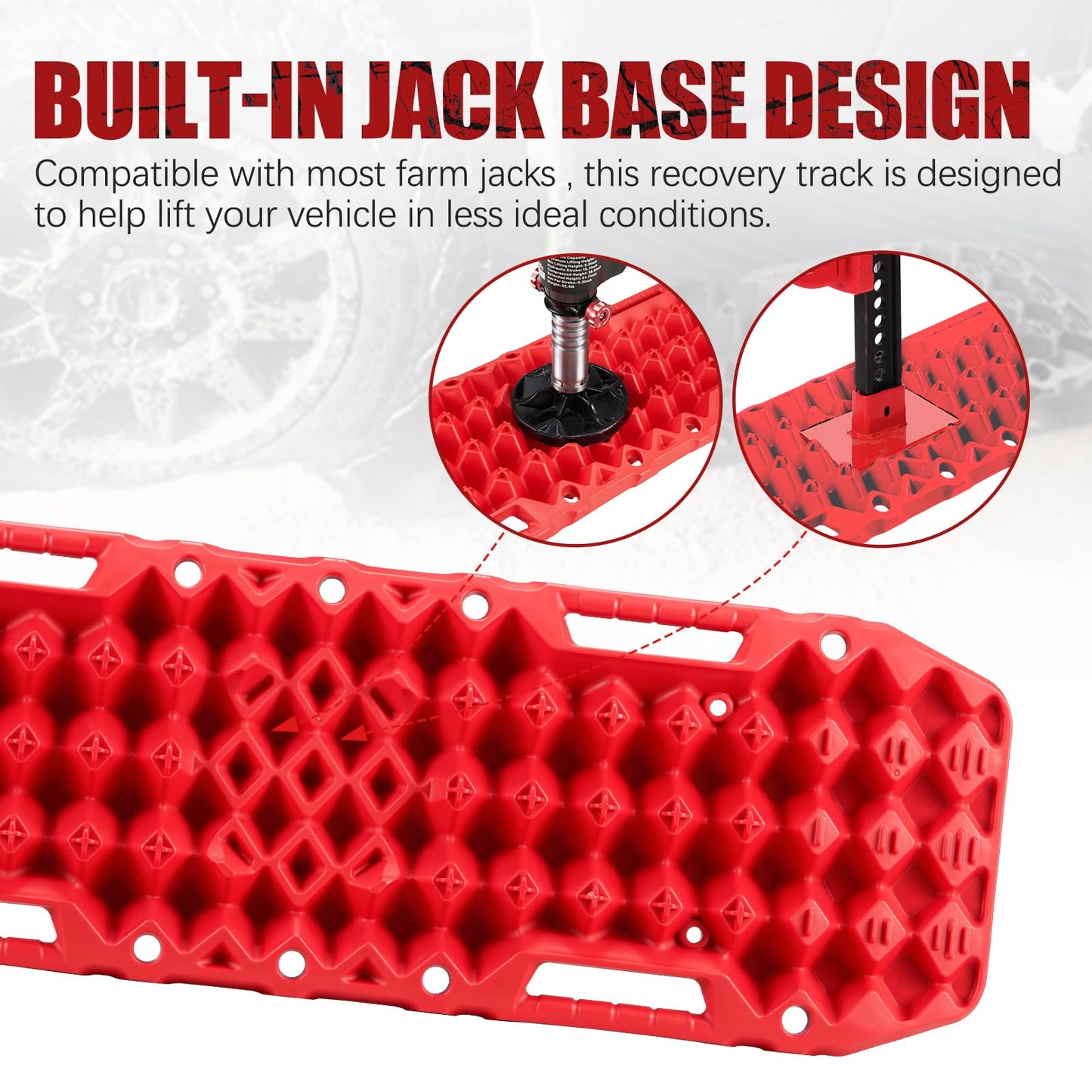 BUNKER INDUST Traction Boards with Jack Base Black (Red) + 1"×30ft Kinetic Recovery Rope with 2 Soft Shackles Kit