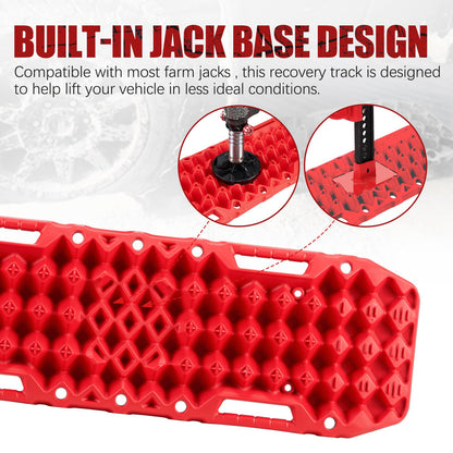 BUNKER INDUST Traction Boards with Jack Base Black (Red) + 1"×30ft Kinetic Recovery Rope with 2 Soft Shackles Kit