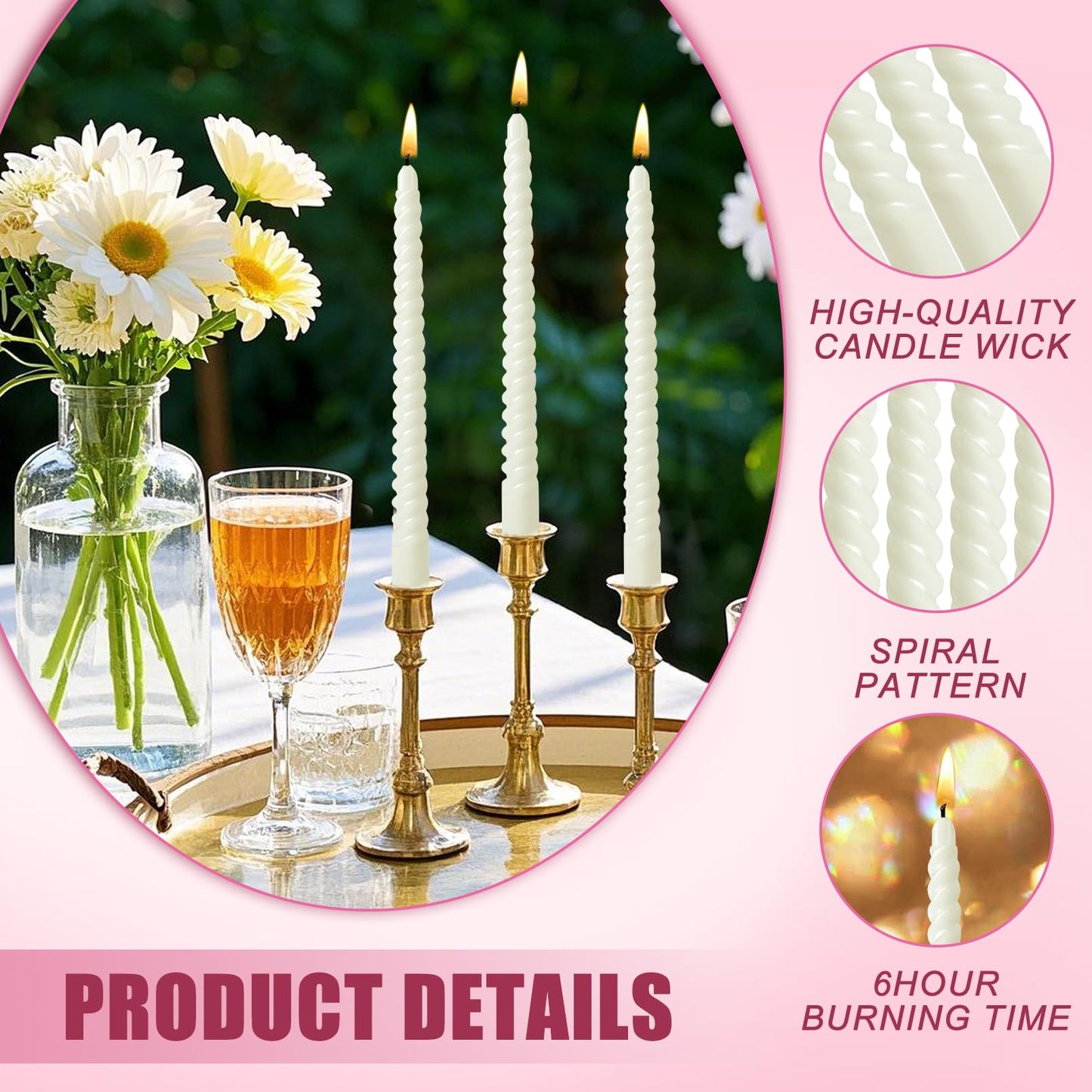 CACASO 12 Pack Candles,10 Inch Dripless Candle, Ivory Spiral Candlesticks, Long Unscented Candle Sticks for Party Dinner Wedding Home Decoration
