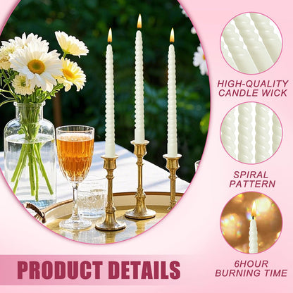 CACASO 12 Pack Candles,10 Inch Dripless Candle, Ivory Spiral Candlesticks, Long Unscented Candle Sticks for Party Dinner Wedding Home Decoration