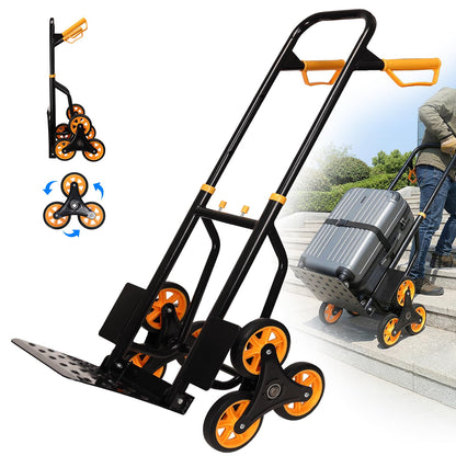 Stair Climbing Dolly - Heavy Duty Stairs Climber Hand Truck for Moving, 380LBS Capacity Folding Cart with 5.9" Triple Wheels, Adjustable Handle, Portable for Home Furniture Grocery Warehouse Office