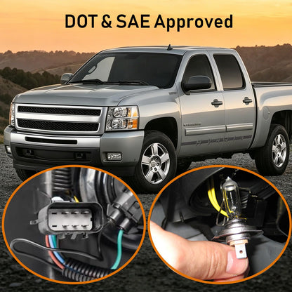 Pair of Chrome Housing Headlights Compatible with 07-13 Silverado 1500/07-14 Silverado 2500 3500 & HD Halogen Head Lights, OE-Style Headlamp Replaces GM2502280 GM2503280, with Bulb & Wiring Harness