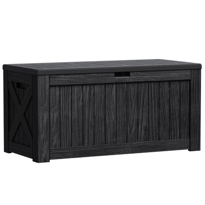 Greesum Outdoor Storage Box 120 Gallon Storage Bin with Lid for Patio Furniture, Garden Tools, Pool Supplies, Lockable, Waterproof and UV Resistant, Black