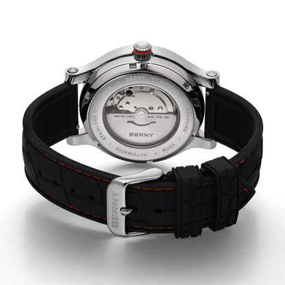 BERNY Mechanical Watch for Men Automatic Movement Miyota 8215 Multifunction Calendar Luminous Hands Exhibition Back Cover 5ATM Waterproof