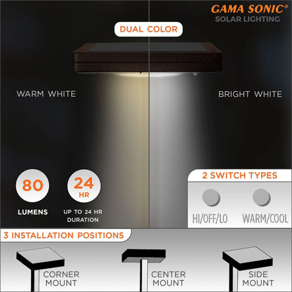 Gama Sonic Contemporary Black Square Solar Garden Light, Heavy Duty Cast Aluminum 80 Lumen with Bright White and Warm White LED Options, 26.75 in Tall for Sidewalk, Pathway, 2-Pack 117iP290080