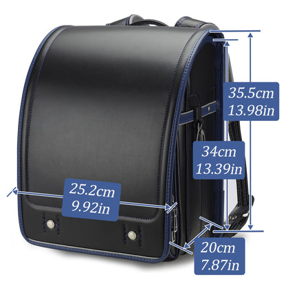 Baobab's wish Ransel Randoseru Backpack Semi-automatic satchel Japanese school bag for girls and boys PU leather bab-rng58 (Black)