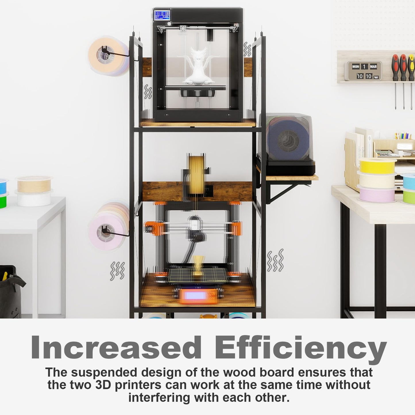 PUNCIA 3-Tier Foldable 3D Printer Stand with Filament Storage, Heavy Duty Rack for FDM SLA Resin 3D Printers and PLA ABS Materials Sturdy 3D Printing Table Perfect for Home Office Workshop Studio