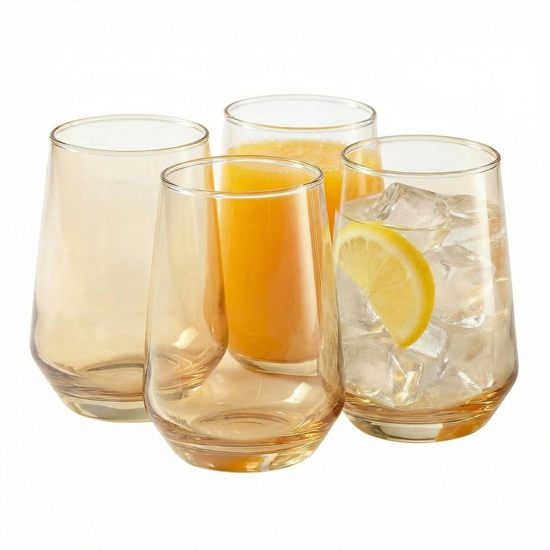 NobleWares Drinking Glasses - Set of 4-13oz. Margarita Glass Cups - Dishwasher Safe Cocktail Clear Heavy Base Tall Beer Glasses, Water Glasses, Bar Glass, Wine, Juice, Iced Tea Glass Cups Gold