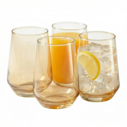 NobleWares Drinking Glasses - Set of 4-13oz. Margarita Glass Cups - Dishwasher Safe Cocktail Clear Heavy Base Tall Beer Glasses, Water Glasses, Bar Glass, Wine, Juice, Iced Tea Glass Cups Gold
