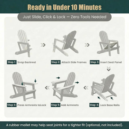 Adirondack Chair with Cup Holder,Tool-Free Assembly,No Screws Needed,All-Weather HDPE Plastic Outdoor Patio Chair,Wood-Grain Slatted Look,Easy to Take Apart for Storage,Fire Pit Chairs(Classic Black)