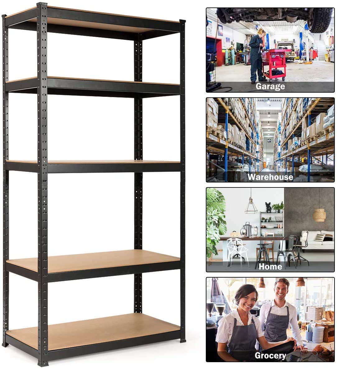 ReunionG 5-Shelf Metal Shelving Unit, Heavy Duty Storage Rack, Steel Organizer Shelves, Bolt-Free Assembly Adjustable Shelves, 36''L X 18''W X 72''H