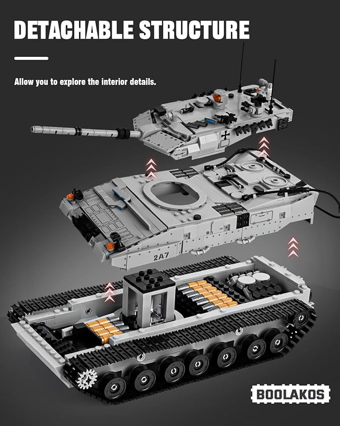 Leopard II A7 Main Battle Tank Building Block Military Tank Building Toy Set to Display Collectible WW2 Army Model for Adults (1498 Pieces)