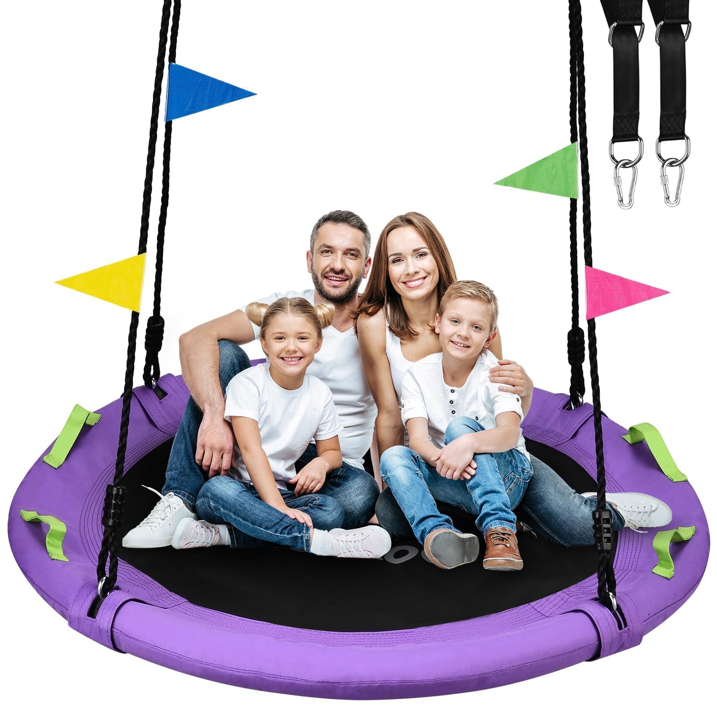 Tree Swing, 60 inch Larger Saucer Swing for Whole Family, 900lbs Weight Capacity, with Adjustable Hanging Straps, for Outdoor Backyard, Gifts for Kids, Purple