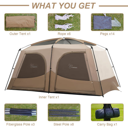 Vidalido Tents，6-8 Person Camping Tent with Extended Vestibule，2 Room Weather Resistant Family Tents，Easy Install Waterproof Outdoor Tent for Backpacking and Camping Hiking