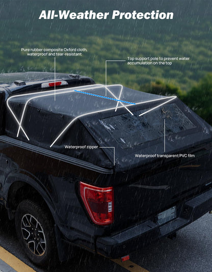 JOYTUTUS Full-Size Truck Tent with Awning and Truck Bed Soft Topper Camper Shell for F150 2015-2025 with 5.5ft Bed