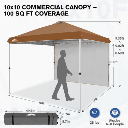 EAGLE PEAK Commercial Canopy 10x10 Pop Up Canopy Tent with 1 Sidewall, Easy Setup Heavy Duty Instant Event Shelter for Vendors & Markets, Outdoor Sun Shade, Khaki