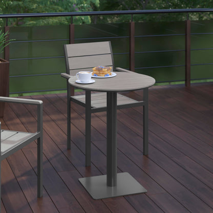 Flash Furniture Finch Commercial Grade Round 24" Table with Faux Teak Poly Slats and Steel Frame, Gray/Gray