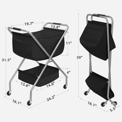 STORAGE MANIAC Outdoor Umbrella Drying Rack + 2 Tier Collapsible Laundry Cart