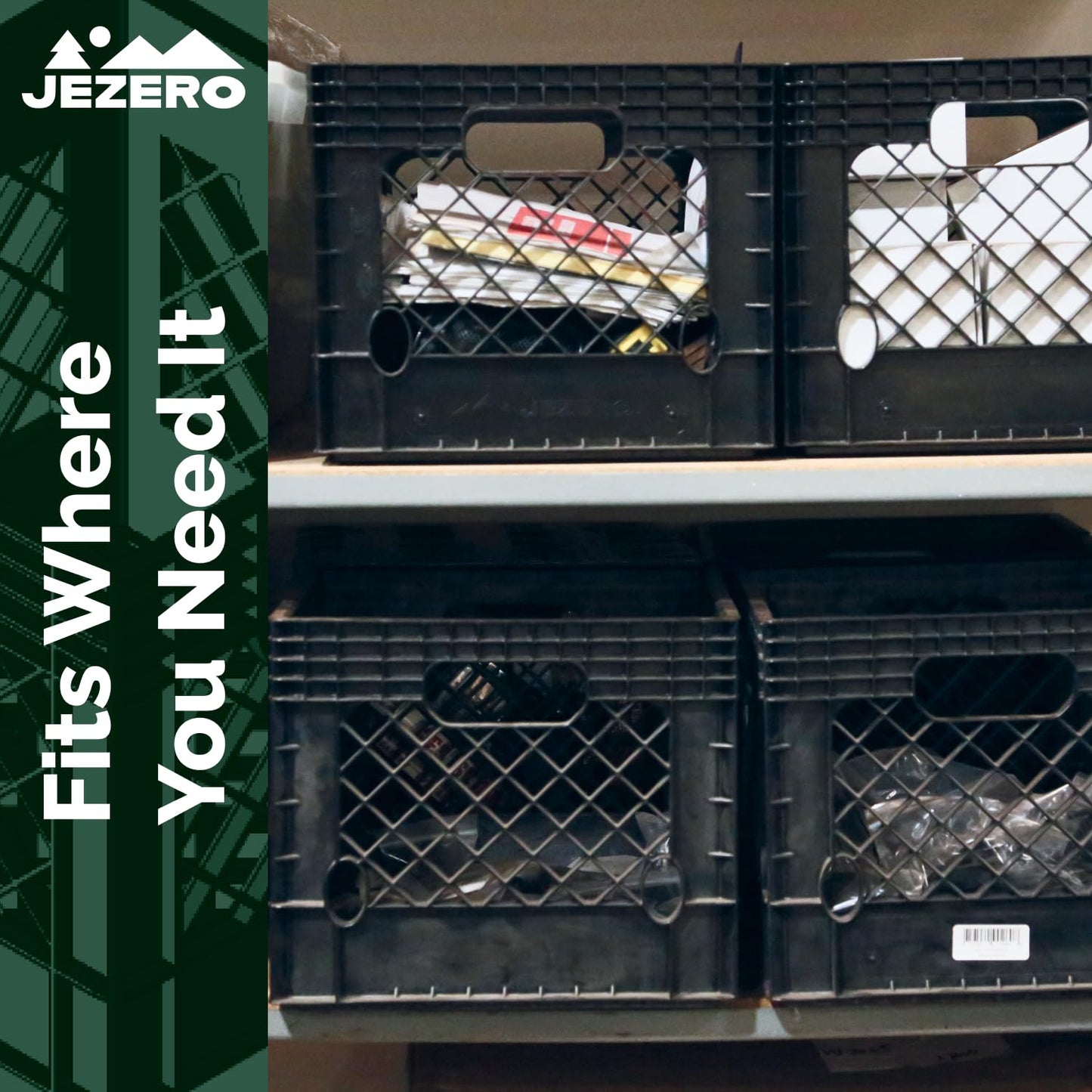 JEZERO 16 Quart 5-Pack Heavy Duty Plastic Crate | Stackable Multi-Purpose Storage Bin for Garage, Home, Office, Groceries, Outdoor, Camping & Kayaking | Black Utility Tote, 13" x 13" x 11"