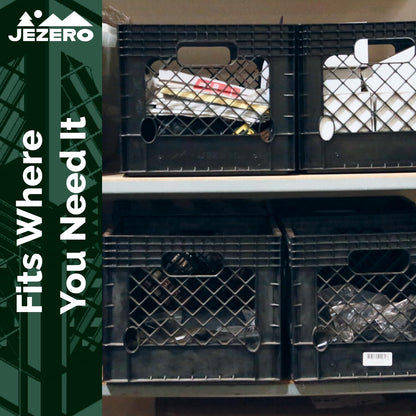 JEZERO 16 Quart 5-Pack Heavy Duty Plastic Crate | Stackable Multi-Purpose Storage Bin for Garage, Home, Office, Groceries, Outdoor, Camping & Kayaking | Black Utility Tote, 13" x 13" x 11"