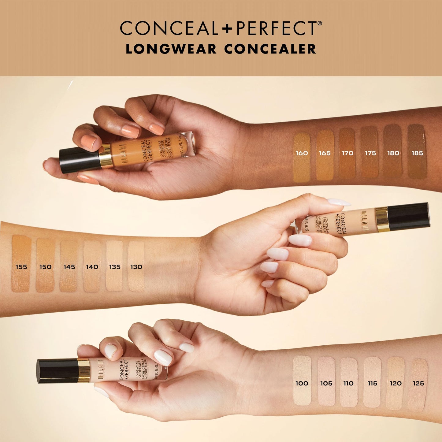Milani Conceal + Perfect Longwear Concealer Full Coverage Infused with Hyaluronic Acid & Vitamin E, Cover Dark Circles, Blemishes & Skin Imperfections for Long-Lasting Wear - Light Nude