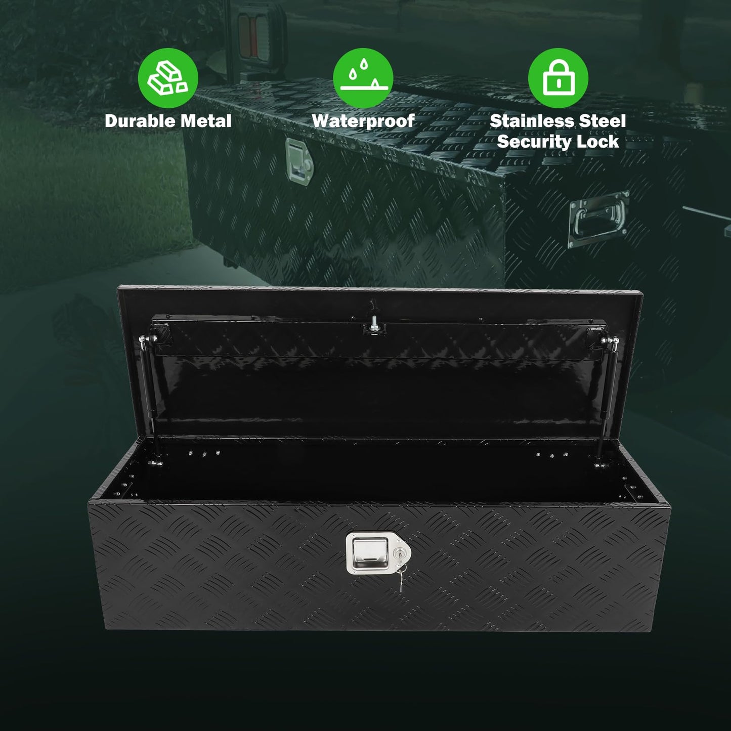 SCITOO 39 Inch Aluminum Truck Bed Tool Box,Heavy Duty Diamond Plate Crossover Storage for Most Full Size Pickups,Lockable Weatherproof Chest,Fits 39" Truck Beds,Easy Access to Load and Unload