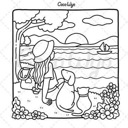 Girl Moments: Coloring Book for Adults and Teens Featuring Cute Cozy Daily Activities for Relaxation