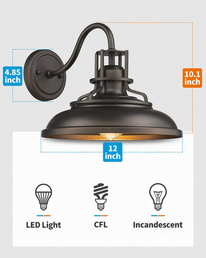 FEMILA Gooseneck Barn Light Wall Sconce, Indoor Outdoor Vintage Style, 12in, Oil Rubbed Bronze Finish