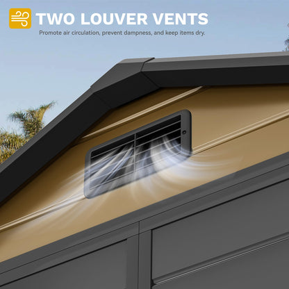 DWVO 6x4 FT Storage Shed Plastic, Outdoor Storage Shed with Lockable Door, Window and Vents, Waterproof Tool Storage for Garden, Backyard, Patio, Lawn, Brown