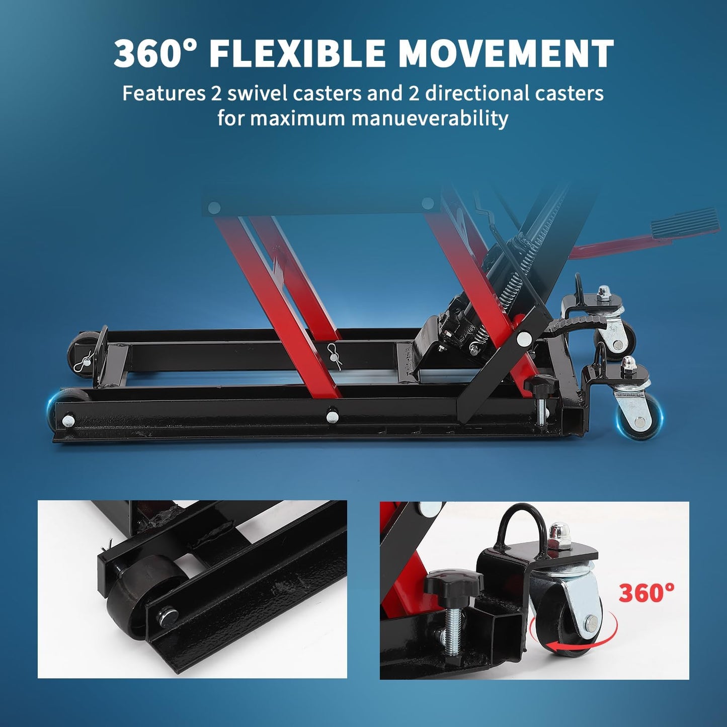 Hydraulic Motorcycle Lift Jack, 1500LB Capacity Scissor Jack for Dirt Bikes & ATVs, 4.7-14.57 Inch Lift Height, Non-Slip Platform & 360° Swivel Casters, Black Garage Lift