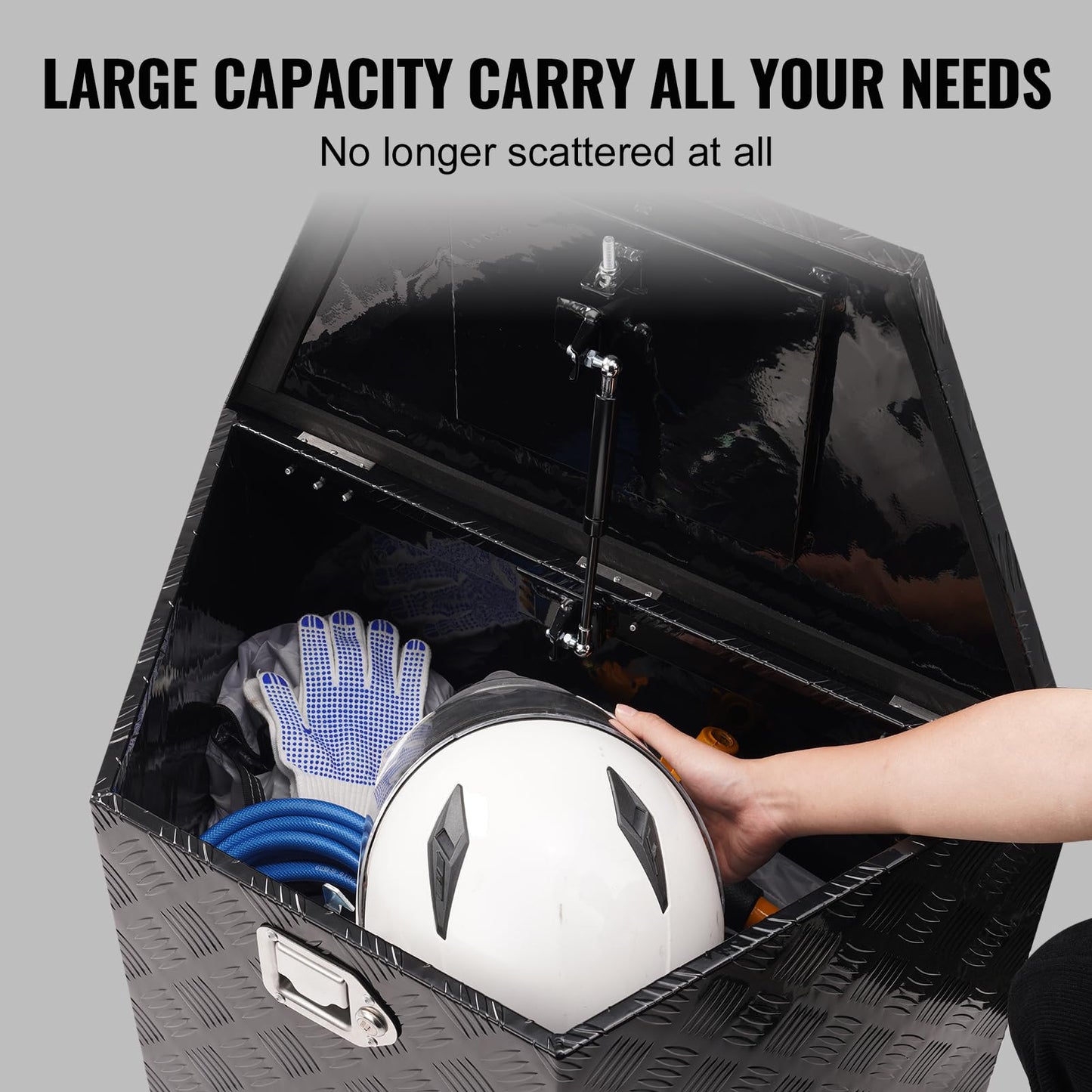 VEVOR Trailer Tongue Box, Heavy Duty Trailer Tongue Tool Box Storage Organizer with Lock & Keys, Utility Tool Chest for Pickup Truck Bed, RV, SUV, Off-Road Vehicle, Aluminum, 29" x 16.2" x 18", Black