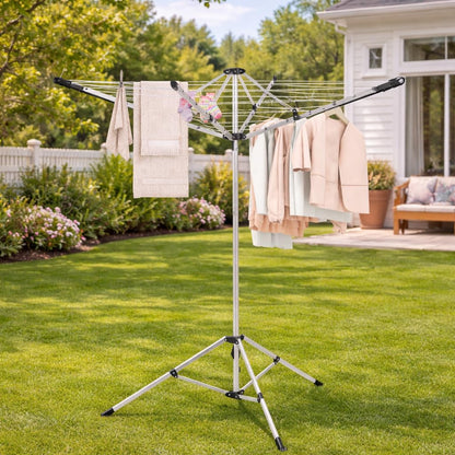 SUPTINWEAR 65FT Portable Umbrella Clothesline, 4-Leg Stable Freestanding Drying Rack for Indoor Outdoor Use, Foldable Rotary Laundry Rack with Adjustable Height, No Assembly