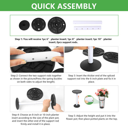 YLSAZL 2 Pack Adjustable Height Plant Risers for Inside Pots,11-17" Rise Plant Risers for, Indoor & Outdoor Insert with, Tall Square Round Taper Planter with 6''8" 10" Base & Top（Black - Short）