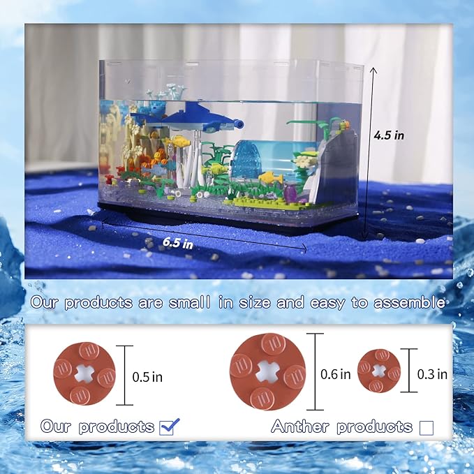 Fish Tank Building Blocks Toy SetsCreative Ideals Aquarium Building Blocks(Can add Water and Charge Light Effects) Best Choice for 6+ Boys Girls or Adults