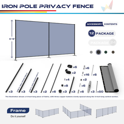 Windscreen4less Outdoor Privacy Fence Screen, 5'x24' Freestanding Privacy Fencing Set with Iron Poles and Ground Spikes, UV Resistant Mesh Cover Garden Pet Fencing for Backyard Patio Pool, Light Gray