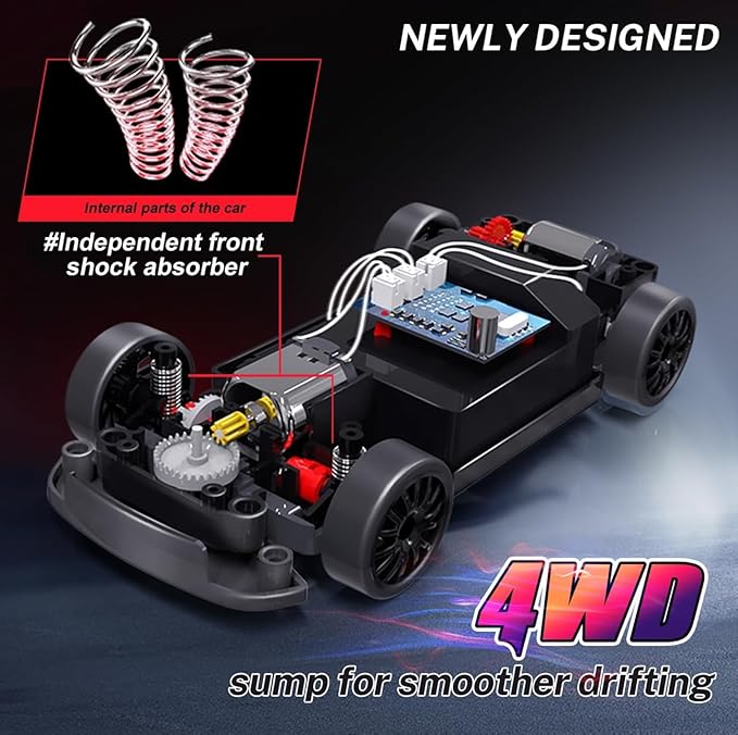 RC Drift Car 1:24 Scale Remote Control Vehicle with LED Lights 2.4GHz 20KM/H 4WD High Speed RC Cars Drifting Tires＆Two Batteries. (Dark-Gray)