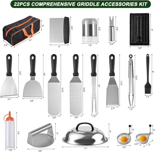 Blackstone 22PCS Griddle Accessories Set - Premium Flat Top Grill Tools with Metal Spatulas & Basting Cover
