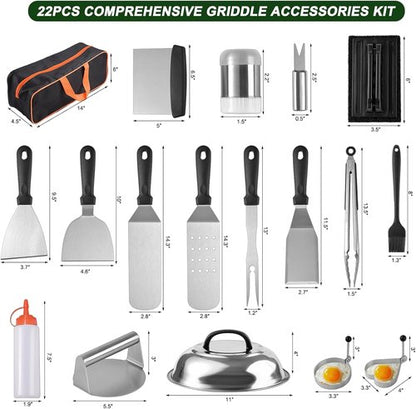 Blackstone 22PCS Griddle Accessories Set - Premium Flat Top Grill Tools with Metal Spatulas & Basting Cover