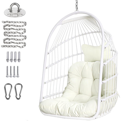 Chihee Egg Chair Foldable Wicker Rattan Hanging Swing Chairs Indoor Outdoor Patio Wicker Chair Hammock Chair with Stainless Steel Hanging Kit Chain Link UV Resistant Cushion Bedroom Balcony
