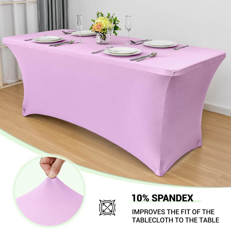 Obstal 8ft Stretch Spandex Table Cover for Standard Folding Tables - Universal Rectangular Fitted Tablecloth Protector for Party （Light Purple, 96 Length x 30 Width x 30 Height Inches）