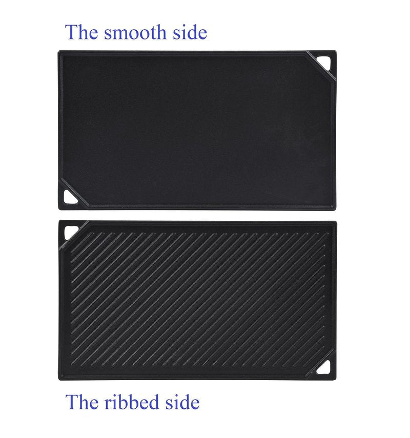 GasSaf Cast Iron Reversible Griddle, 16.5 Inch x 9.5 Inch Double Sided Grill Pan Perfect for Gas Grills and Stove Top