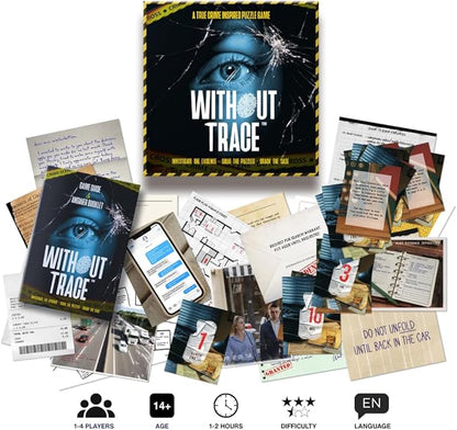 Without Trace - Escape Room Strategy Puzzle Board Game. Immersive Detective Investigation Murder Mystery True Crime Challenge for Adults Teens Couples Date Nights or Solo. 1-4 Players.