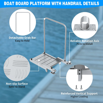THOOUM Aluminum Boat Board Platform with Detachable Handrail to Get on & Off, Rust Resistant Boarding Platform for Dock/Deck/Boat Lifts (38.8" H, 400LBS Capacity)