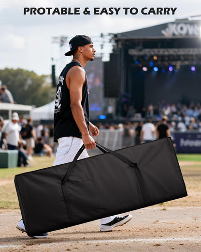 STRICH Portable DJ Facade Table Station, Foldable DJ Booth with Black & White Scrim, 44”X 20” Metal Frame Display Stand with Removable Triangle Shelf, Cable Hole and Carry Bag for Show, Party, Studio