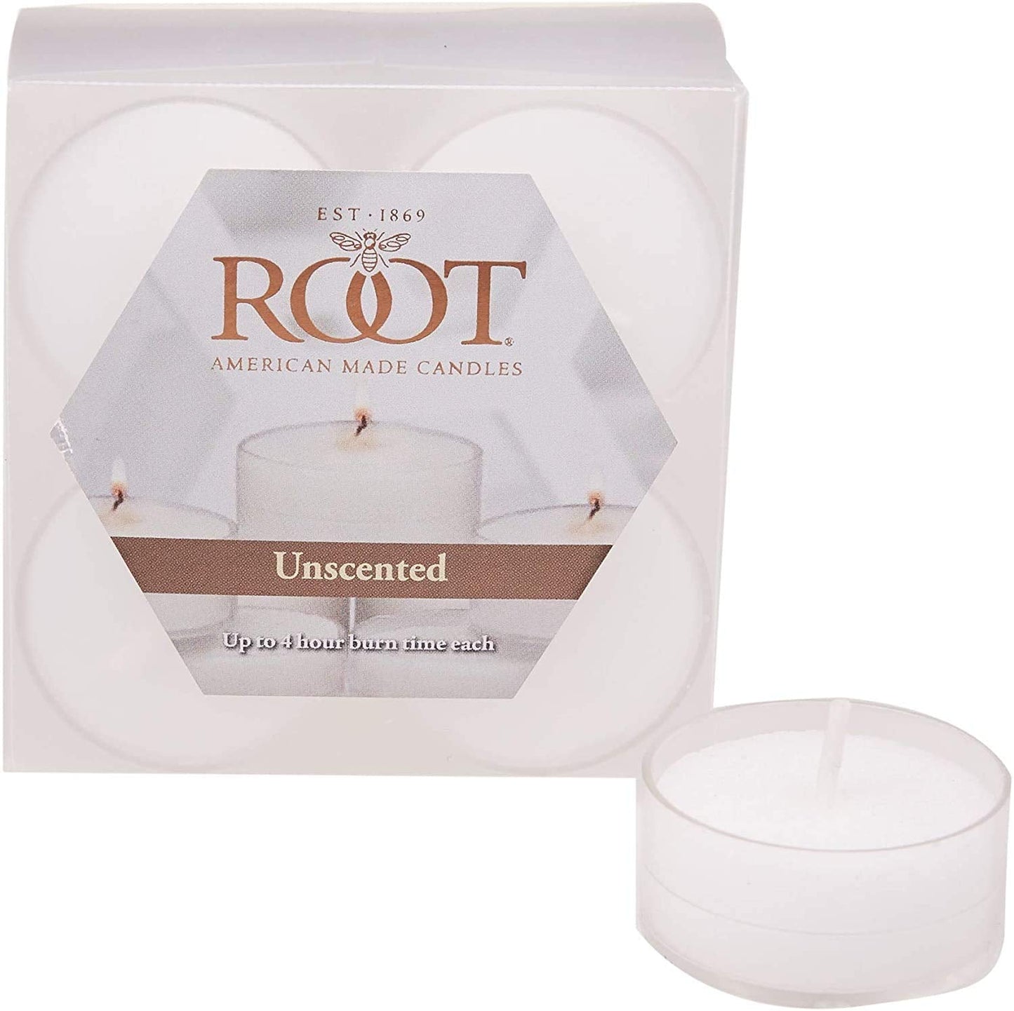 Root Candles Unscented Tealights Beeswax Blend 4-Hour Tealight Candles, 8-Count, Clear Cups