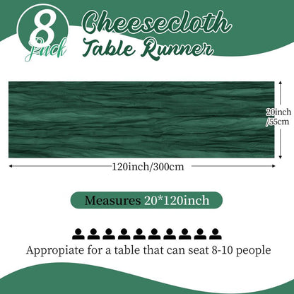 8 Pack Emerald Green Cheesecloth Table Runners 20x120 Inch Gauze Table Runner Cheese Cloth 10FT Green Table Runner Rustic Sheer Runner for Wedding Baby Shower Birthday Party Table Decor