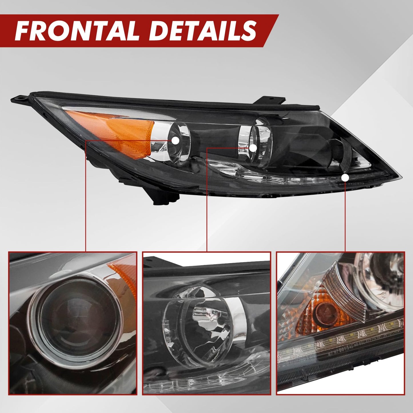 YOOCOO Headlight Assembly Compatible with 2013 2014 2015 2016 KIA Sportage Halogen Headlamp with LED DRL Transparent Lens Replacement Driver and Passenger Side