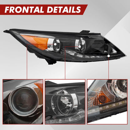 YOOCOO Headlight Assembly Compatible with 2013 2014 2015 2016 KIA Sportage Halogen Headlamp with LED DRL Transparent Lens Replacement Driver and Passenger Side