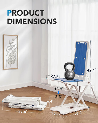 HUANUO 2-in-1 Electric Chair Lift for Elderly – Floor Lift & IP68 Waterproof Bath Lift for Tub, Foldable, 308 lbs Capacity, Remote Control, Height Adjustable 2.3"-18.9", for Fall Recovery & Home Care
